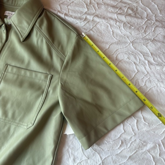 Topshop Sage Green Leather Jacket Short Sleeve Button Up Collar - Picture 6 of 8